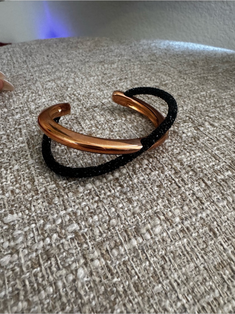Swarovski Rose Gold-Tone and Black Open Cuff Bracelet